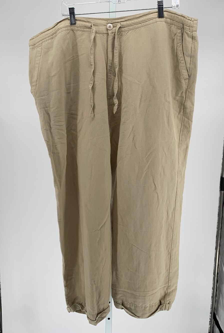 Libertad linen blend drawstring wide leg capri pants khaki women size XXL 44 46